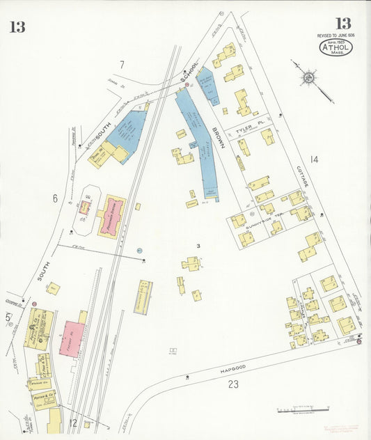 Sanborn Fire Insurance Map from Athol, Worcester County, Massachusetts (1936), Sheet #0013 - Historic Sanborn Fire Insurance Map Print, vintage old map wall art, antique decor, genealogy gift, Massachusetts Massachusetts map