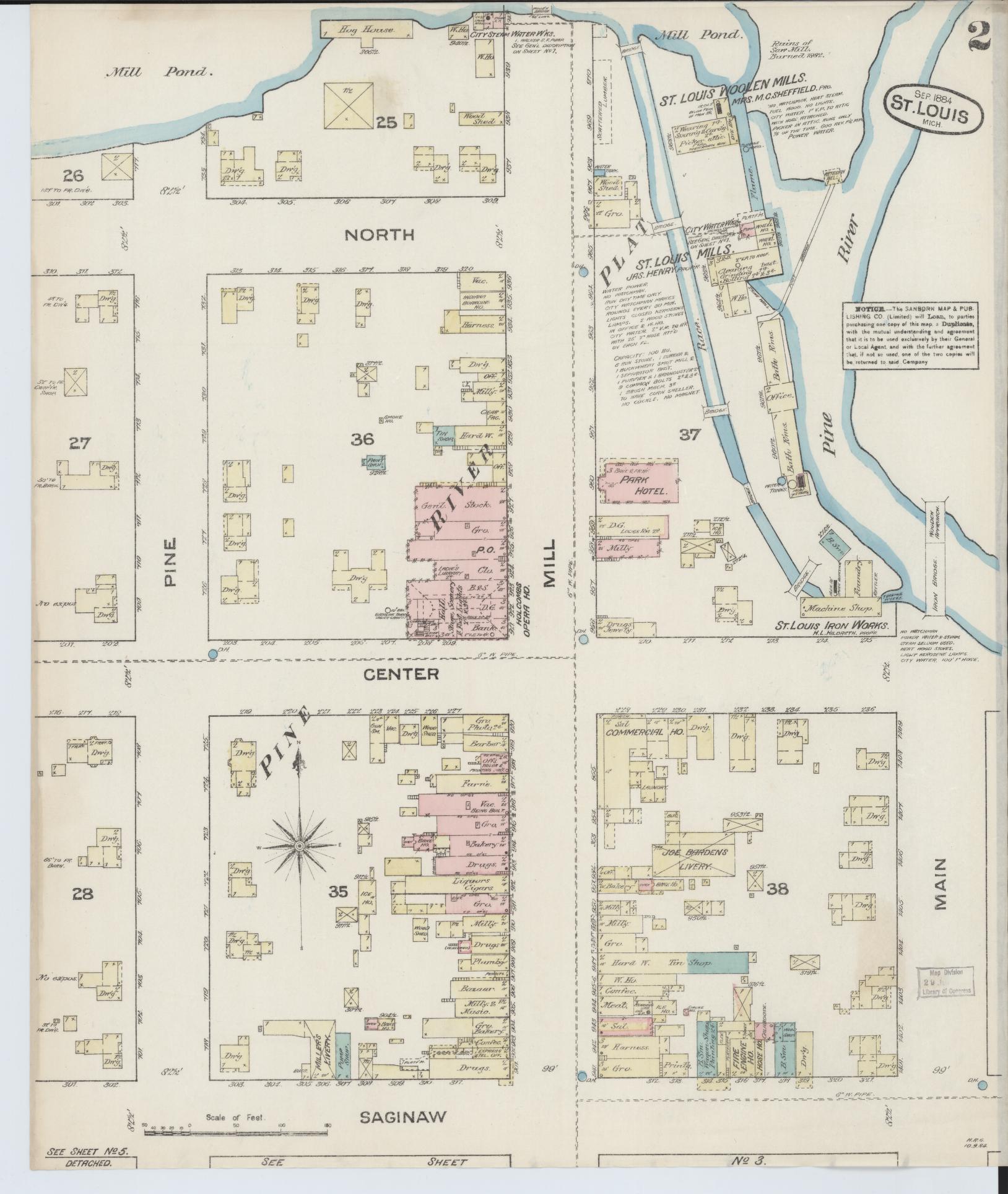 Sanborn Fire Insurance Map from Saint Louis, Gratiot County, Michigan (1884), Sheet #0002 - Complete Map Set gallery image, historic Sanborn map, vintage wall art, Michigan Michigan