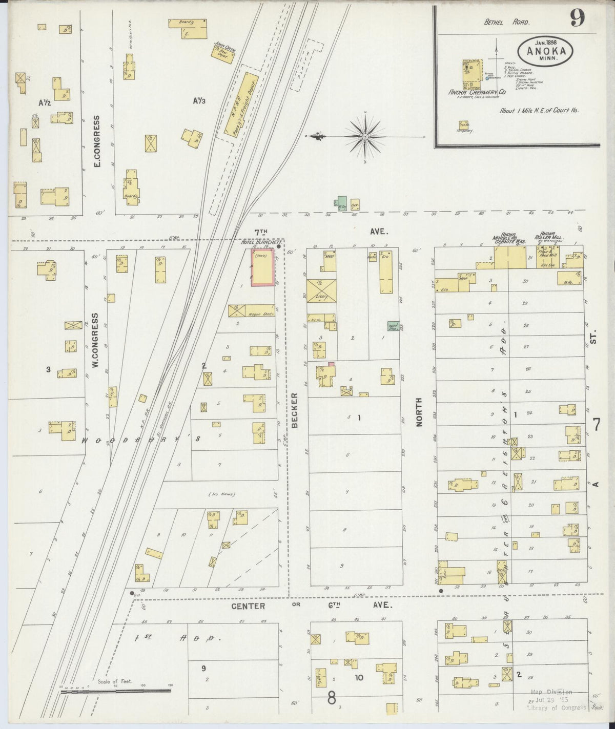 Sanborn Fire Insurance Map from Anoka, Anoka County, Minnesota (1898), Sheet #0009 - Complete Map Set gallery image, historic Sanborn map, vintage wall art, Minnesota Minnesota