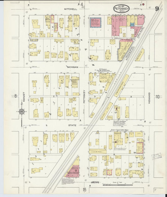 Sanborn Fire Insurance Map from Petoskey, Emmet County, Michigan (1913), Sheet #0009 - Historic Sanborn Fire Insurance Map Print, vintage old map wall art, antique decor, genealogy gift, Michigan Michigan map