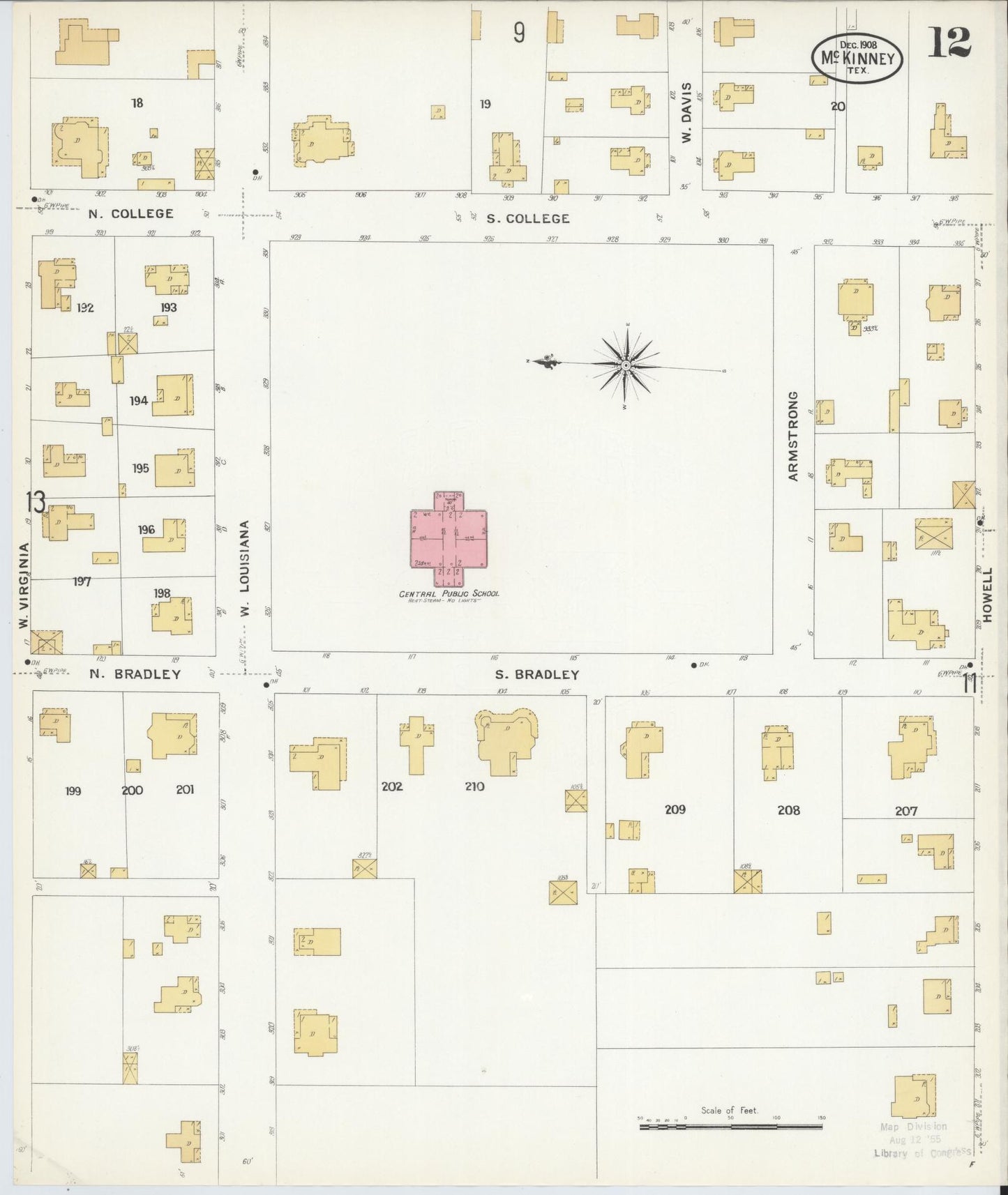 Sanborn Fire Insurance Map from McKinney, Collin County, Texas (1908), Sheet #0012 - Complete Map Set gallery image, historic Sanborn map, vintage wall art, Texas Texas