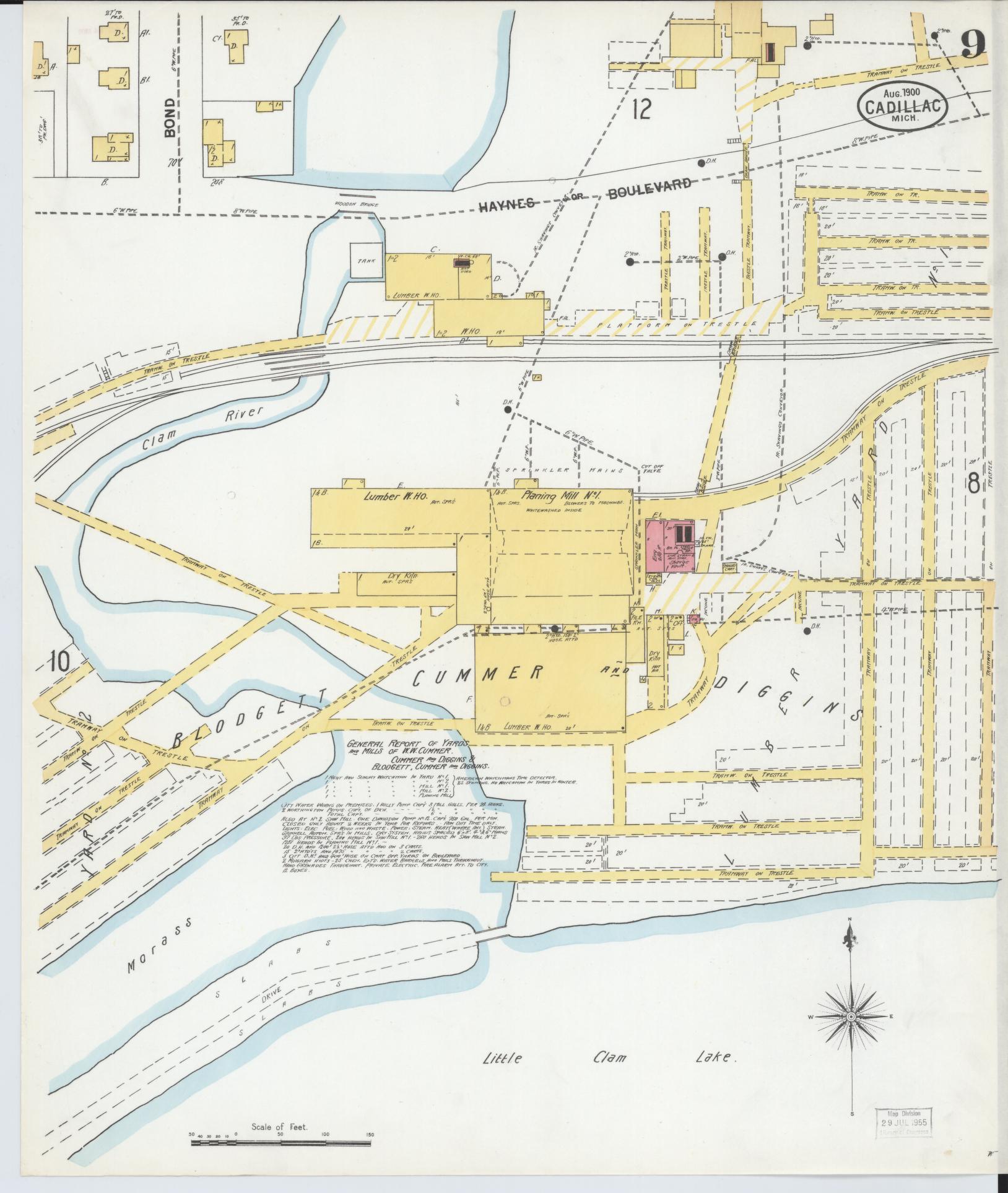 Sanborn Fire Insurance Map from Cadillac, Wexford County, Michigan (1900), Sheet #0009 - Complete Map Set gallery image, historic Sanborn map, vintage wall art, Michigan Michigan