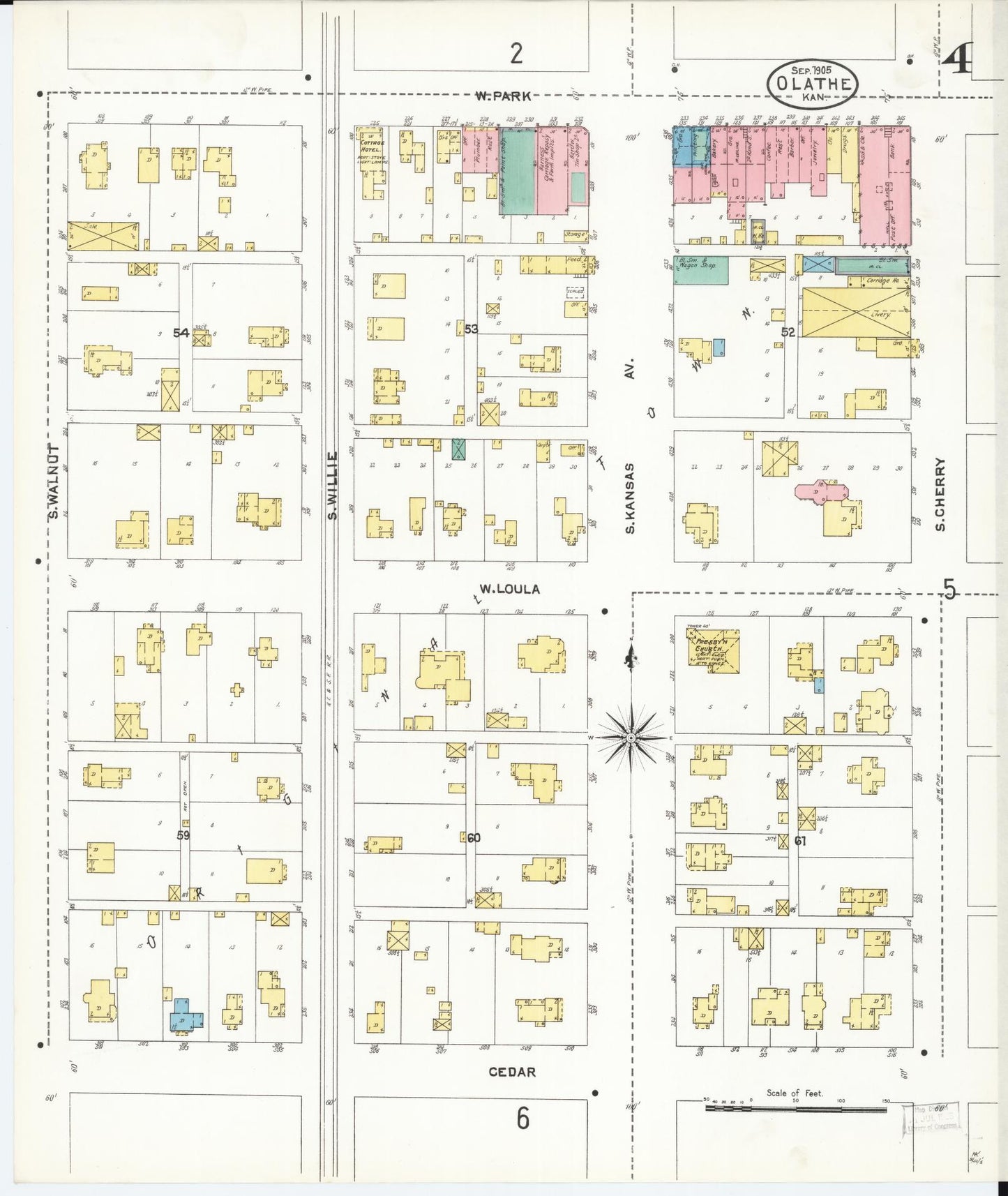 Sanborn Fire Insurance Map from Olathe, Johnson County, Kansas (1905), Sheet #0004 - Historic Sanborn Fire Insurance Map Print, vintage old map wall art, antique decor, genealogy gift, Kansas Kansas map