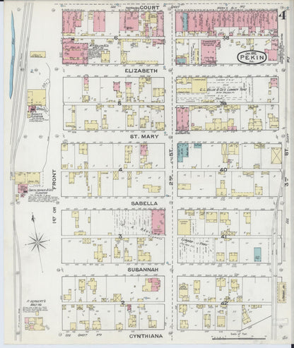 Sanborn Fire Insurance Map from Pekin, Tazewell County, Illinois (1892), Sheet #0004 - Complete Map Set gallery image, historic Sanborn map, vintage wall art, Illinois Illinois