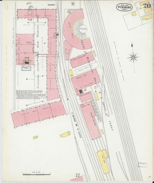 Sanborn Fire Insurance Map from Vicksburg, Warren County, Mississippi (1902), Sheet #0020 - Historic Sanborn Fire Insurance Map Print, vintage old map wall art, antique decor, genealogy gift, Mississippi Mississippi map