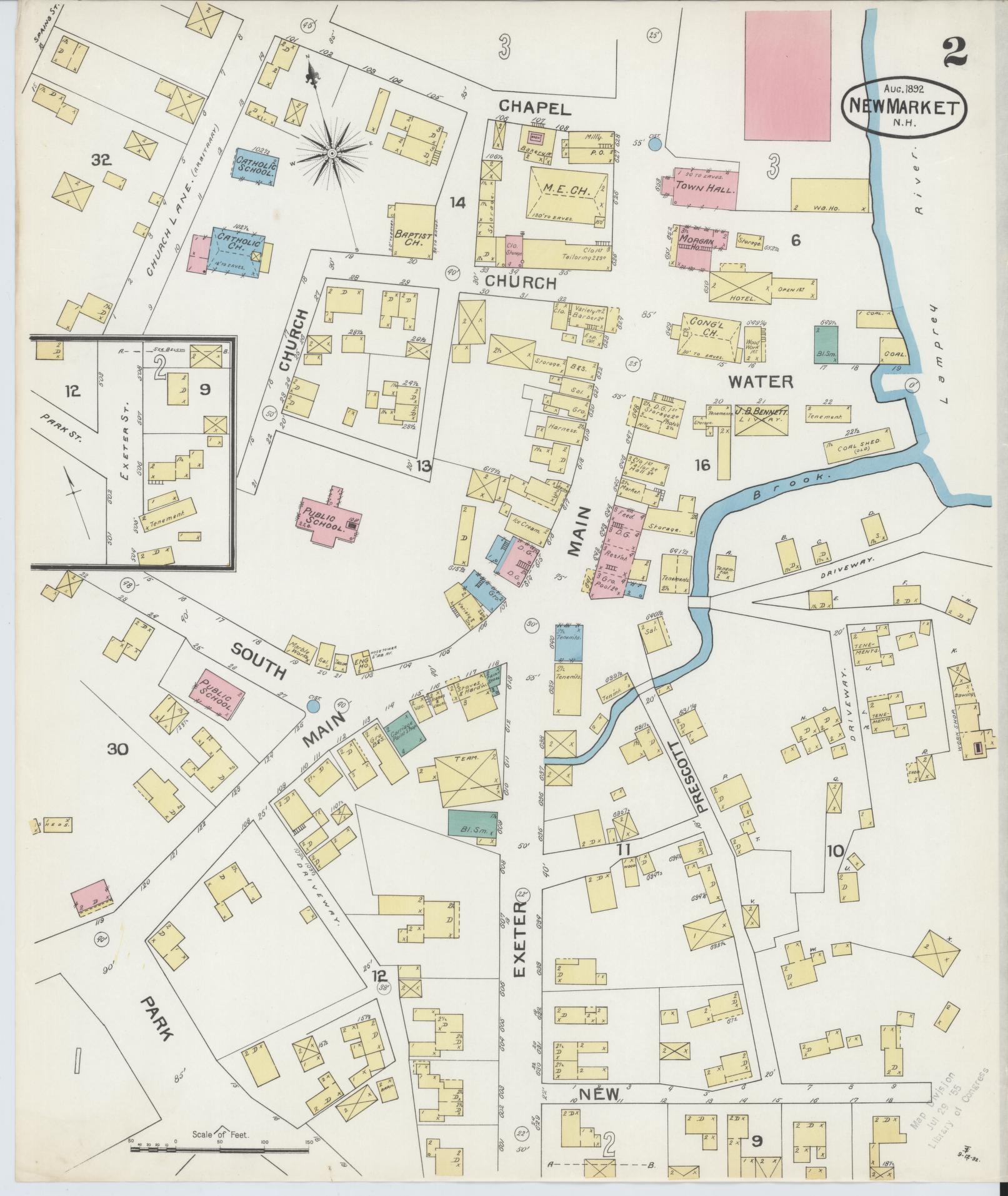 Sanborn Fire Insurance Map from New Market, Rockingham County, New Hampshire (1892), Sheet #0002 - Historic Sanborn Fire Insurance Map Print, vintage old map wall art, antique decor, genealogy gift, New Hampshire New Hampshire map