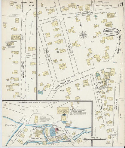 Sanborn Fire Insurance Map from Braintree, Norfolk County, Massachusetts (1886), Sheet #0003 - Historic Sanborn Fire Insurance Map Print, vintage old map wall art, antique decor, genealogy gift, Massachusetts Massachusetts map