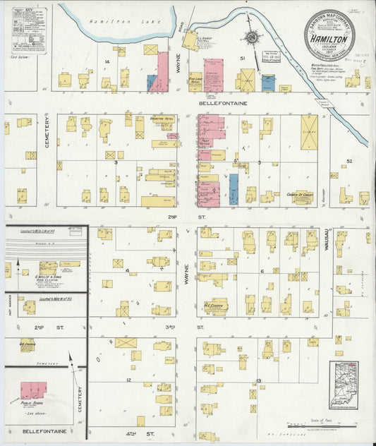 Sanborn Fire Insurance Map from Hamilton, Steuben County, Indiana (1917), Sheet #0001 - Historic Sanborn Fire Insurance Map Print, vintage old map wall art, antique decor, genealogy gift, Indiana Indiana map