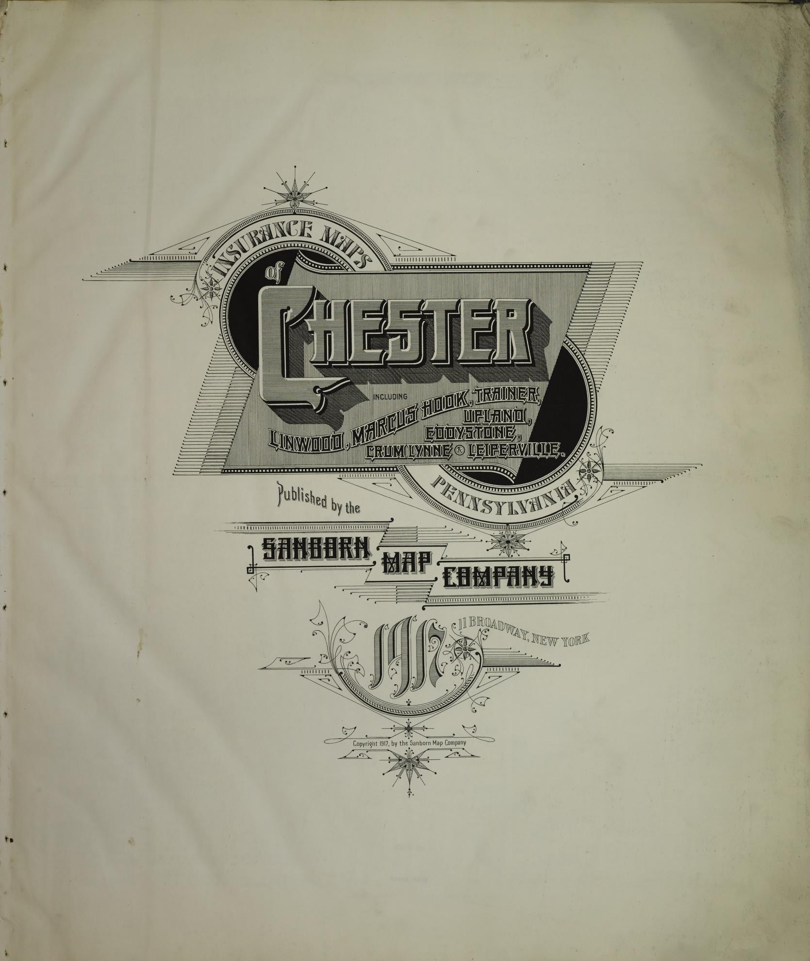 Sanborn Fire Insurance Map from Chester, Delaware County, Pennsylvania (1917), Sheet #0001 - Historic Sanborn Fire Insurance Map Print, vintage old map wall art, antique decor, genealogy gift, Pennsylvania Pennsylvania map