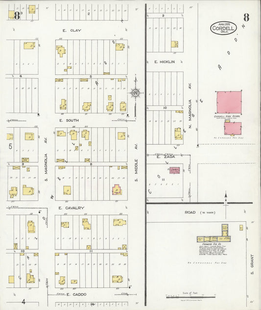 Sanborn Fire Insurance Map from Cordell, Washita County, Oklahoma (1926), Sheet #0008 - Historic Sanborn Fire Insurance Map Print, vintage old map wall art, antique decor, genealogy gift, Oklahoma Oklahoma map