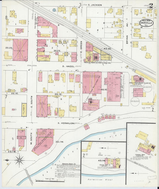 Sanborn Fire Insurance Map from Danville, Vermilion County, Illinois (1909), Sheet #0002 - Historic Sanborn Fire Insurance Map Print, vintage old map wall art, antique decor, genealogy gift, Illinois Illinois map