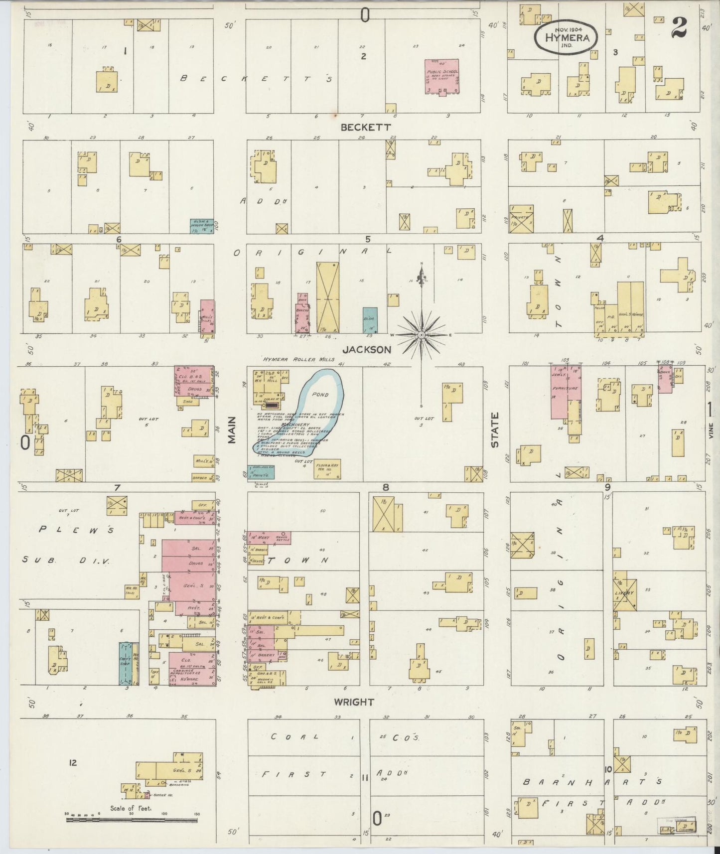 Sanborn Fire Insurance Map from Hymera, Sullivan County, Indiana (1904), Sheet #0002 - Complete Map Set gallery image, historic Sanborn map, vintage wall art, Indiana Indiana