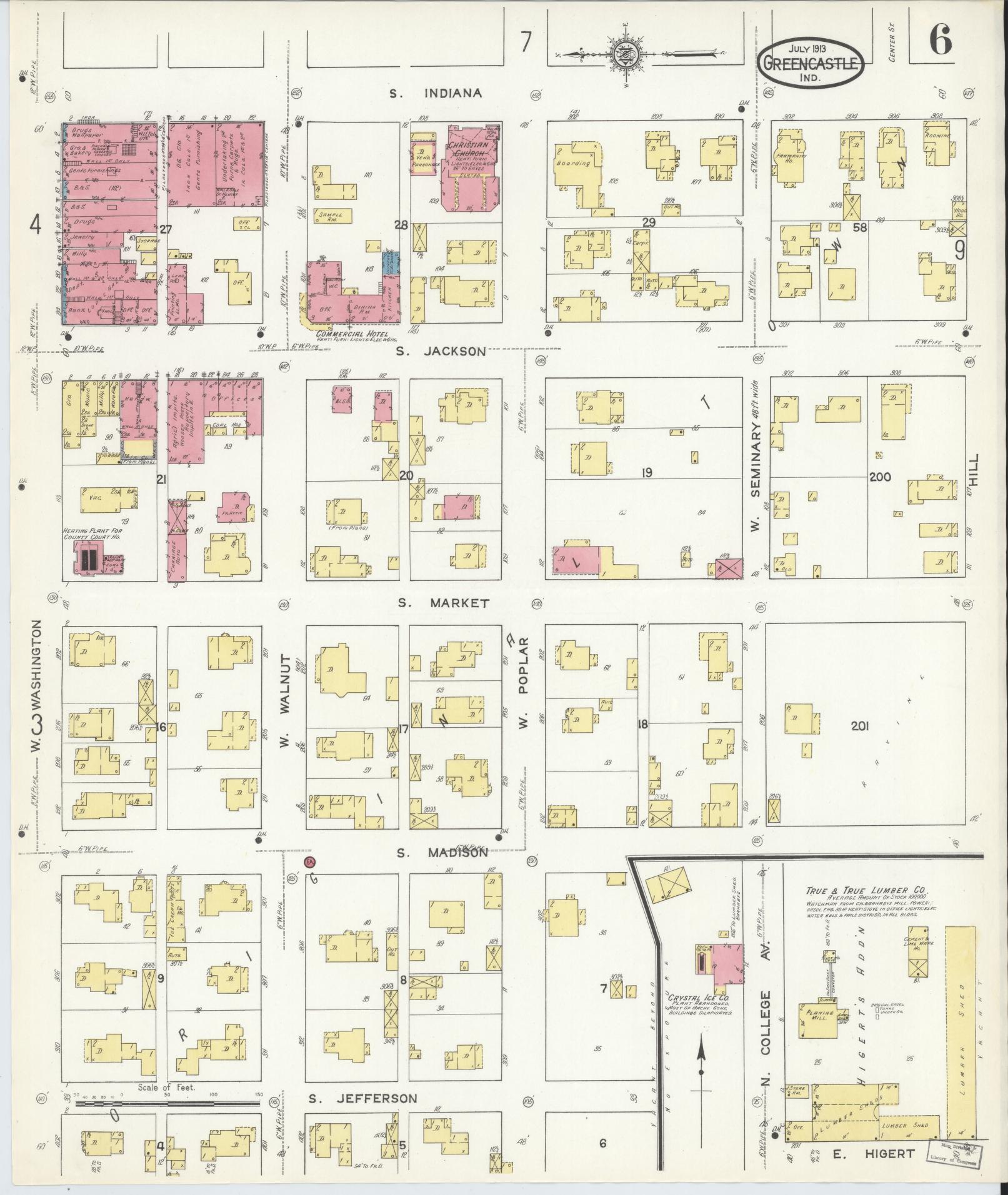 Sanborn Fire Insurance Map from Greencastle, Putnam County, Indiana (1913), Sheet #0006 - Complete Map Set gallery image, historic Sanborn map, vintage wall art, Indiana Indiana