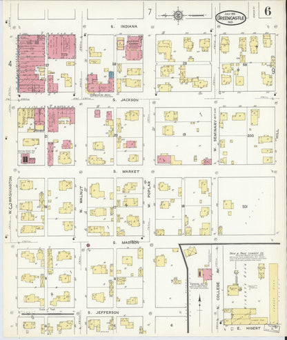 Sanborn Fire Insurance Map from Greencastle, Putnam County, Indiana (1913), Sheet #0006 - Complete Map Set gallery image, historic Sanborn map, vintage wall art, Indiana Indiana