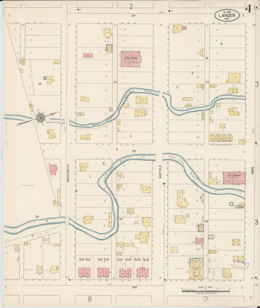 Sanborn Fire Insurance Map from Lander, Fremont County, Wyoming (1918), Sheet #0004 - Historic Sanborn Fire Insurance Map Print, vintage old map wall art, antique decor, genealogy gift, Wyoming Wyoming map