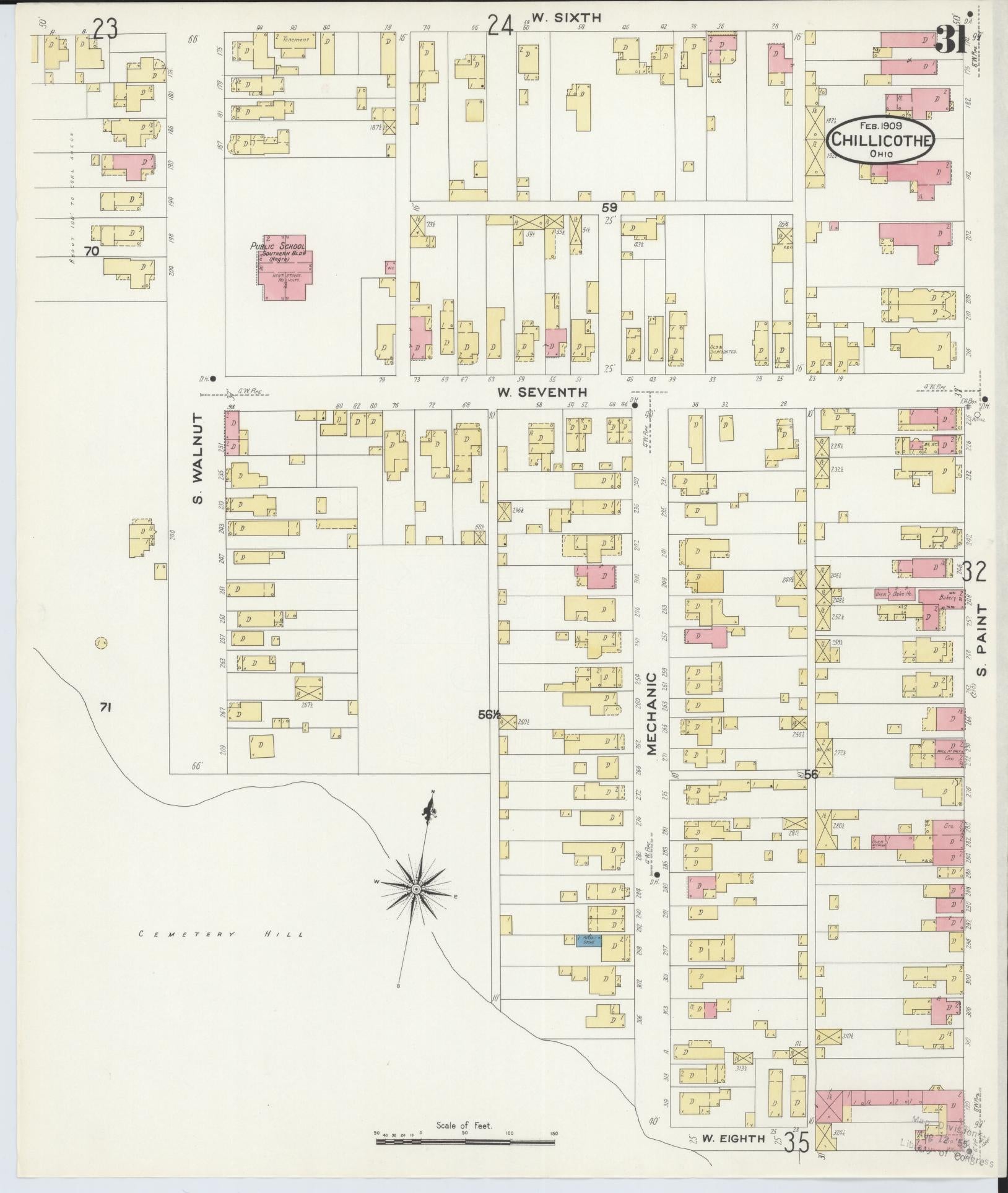 Sanborn Fire Insurance Map from Chillicothe, Ross County, Ohio (1909), Sheet #0031 - Complete Map Set gallery image, historic Sanborn map, vintage wall art, Ohio Ohio