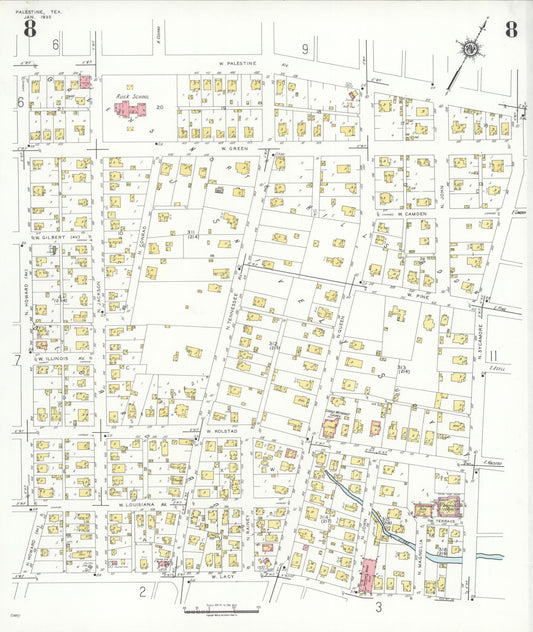 Sanborn Fire Insurance Map from Palestine, Anderson County, Texas (1935), Sheet #0008 - Historic Sanborn Fire Insurance Map Print, vintage old map wall art, antique decor, genealogy gift, Texas Texas map