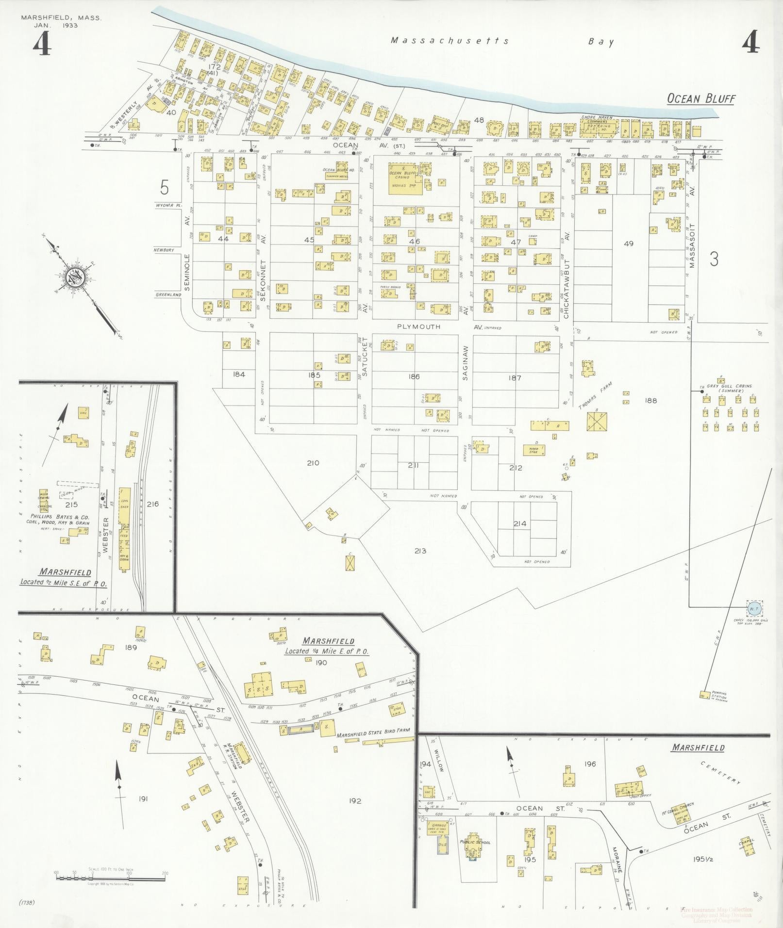 Sanborn Fire Insurance Map from Marshfield, Plymouth County, Massachusetts (1933), Sheet #0004 - Complete Map Set gallery image, historic Sanborn map, vintage wall art, Massachusetts Massachusetts