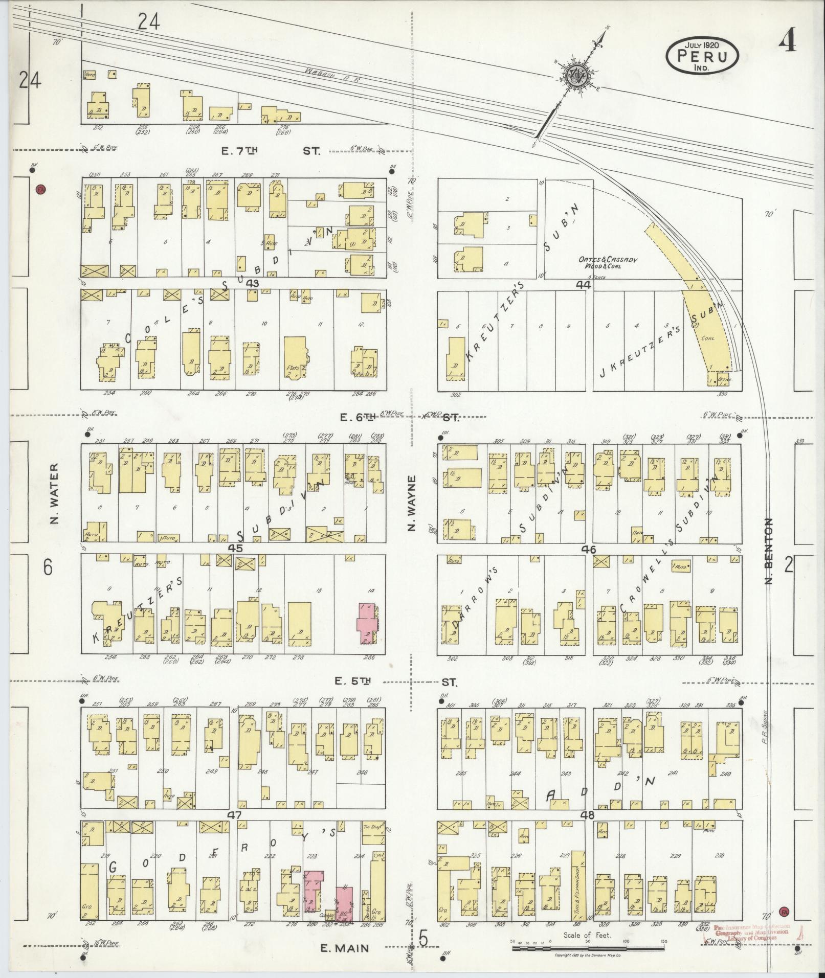 Sanborn Fire Insurance Map from Peru, Miami County, Indiana (1920), Sheet #0004 - Historic Sanborn Fire Insurance Map Print, vintage old map wall art, antique decor, genealogy gift, Indiana Indiana map