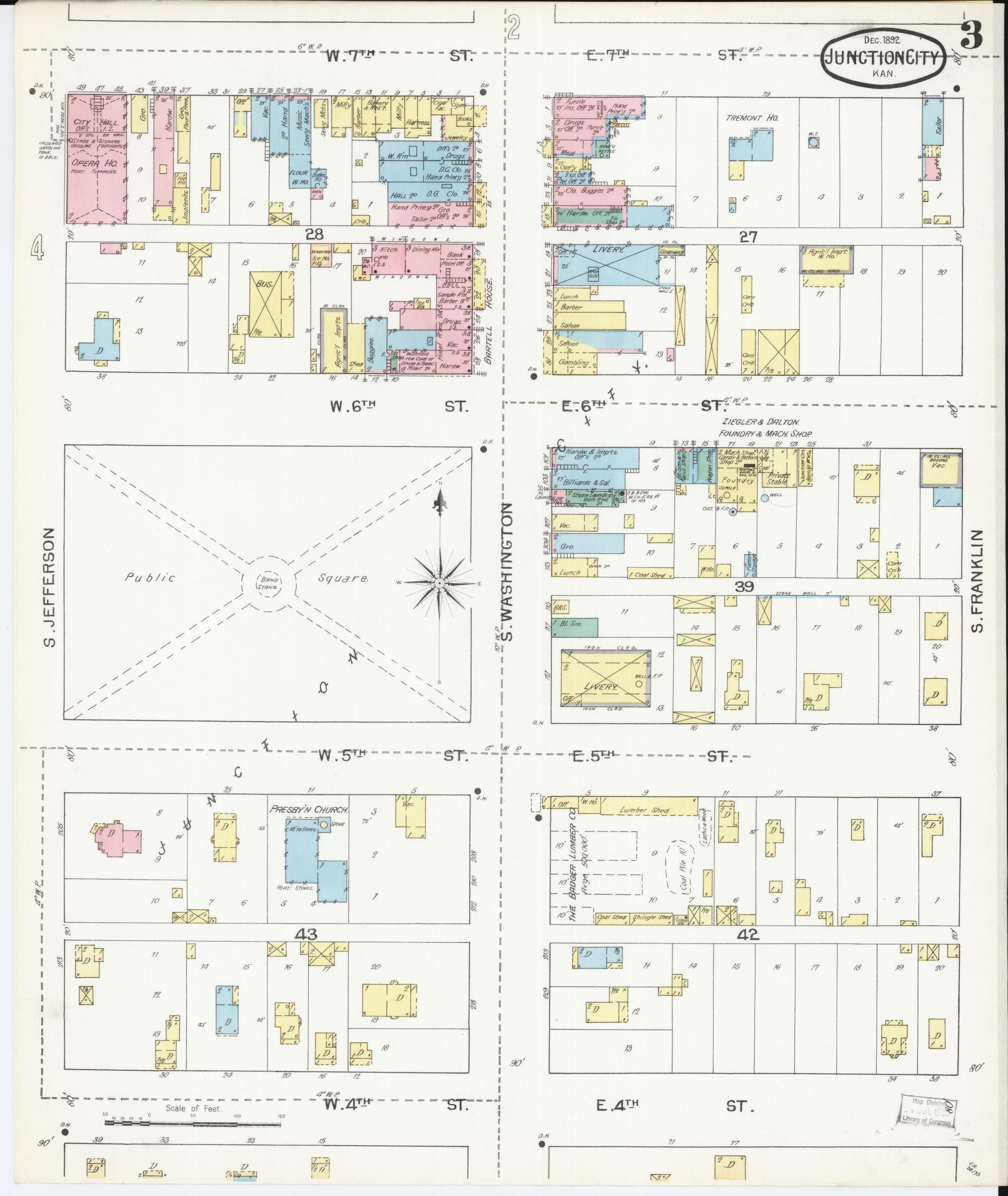 Sanborn Fire Insurance Map from Junction City, Geary County, Kansas (1892), Sheet #0003 - Complete Map Set gallery image, historic Sanborn map, vintage wall art, Kansas Kansas