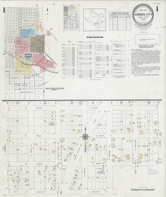 Sanborn Fire Insurance Map from Karnes City, Karnes County, Texas (1951), Sheet #0001 - Complete Map Set gallery image, historic Sanborn map, vintage wall art, Texas Texas