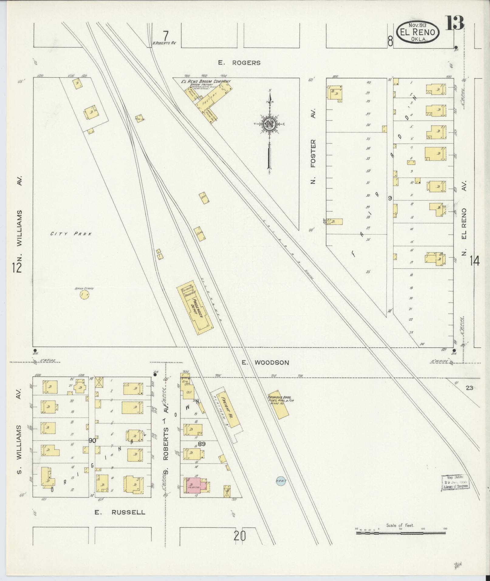 Sanborn Fire Insurance Map from El Reno, Canadian County, Oklahoma (1913), Sheet #0013 - Historic Sanborn Fire Insurance Map Print, vintage old map wall art, antique decor, genealogy gift, Oklahoma Oklahoma map