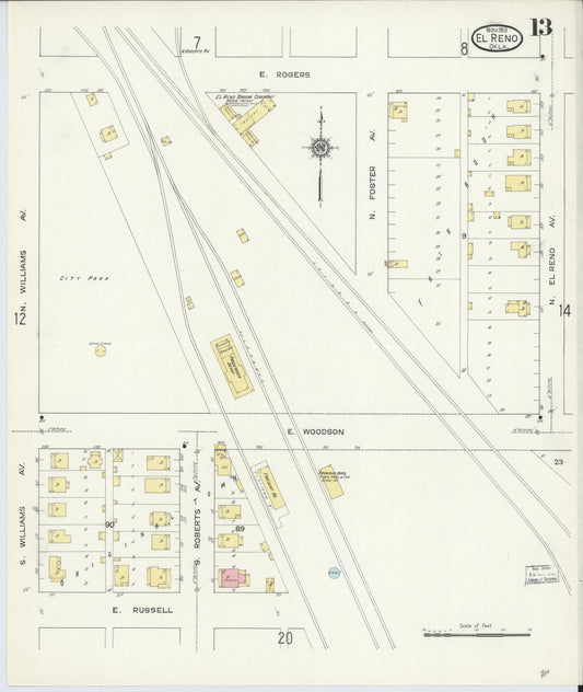 Sanborn Fire Insurance Map from El Reno, Canadian County, Oklahoma (1913), Sheet #0013 - Historic Sanborn Fire Insurance Map Print, vintage old map wall art, antique decor, genealogy gift, Oklahoma Oklahoma map