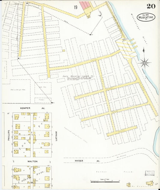 Sanborn Fire Insurance Map from Muscatine, Muscatine County, Iowa (1905), Sheet #0020 - Historic Sanborn Fire Insurance Map Print, vintage old map wall art