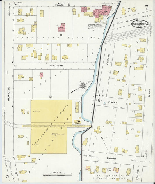 Sanborn Fire Insurance Map from Oconomowoc, Waukesha County, Wisconsin (1915), Sheet #0007 - Historic Sanborn Fire Insurance Map Print, vintage old map wall art, antique decor, genealogy gift, Wisconsin Wisconsin map