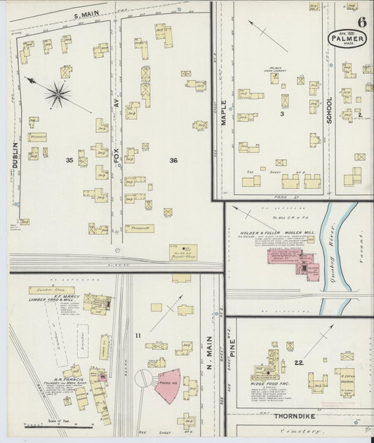 Sanborn Fire Insurance Map from Palmer, Hampden County, Massachusetts (1891), Sheet #0006 - Historic Sanborn Fire Insurance Map Print, vintage old map wall art, antique decor, genealogy gift, Massachusetts Massachusetts map