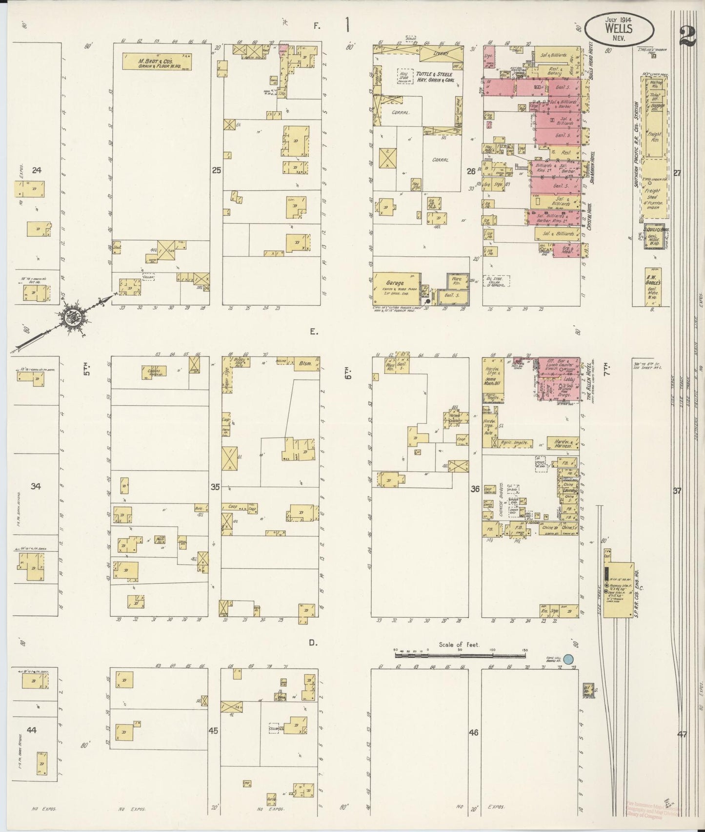 Sanborn Fire Insurance Map from Wells, Elko County, Nevada (1914), Sheet #0002 - Complete Map Set gallery image, historic Sanborn map, vintage wall art, Nevada Nevada