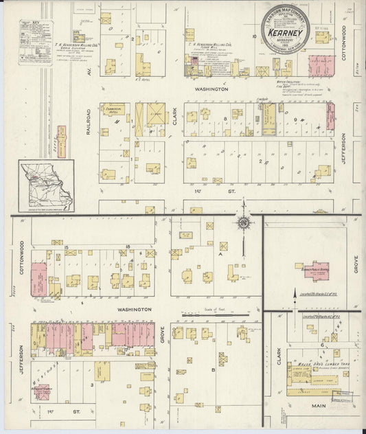 Sanborn Fire Insurance Map from Kearney, Clay County, Missouri (1915), Sheet #0001 - Historic Sanborn Fire Insurance Map Print, vintage old map wall art, antique decor, genealogy gift, Missouri Missouri map