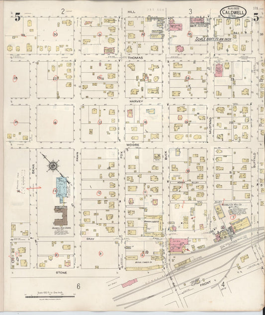 Sanborn Fire Insurance Map from Caldwell, Burleson County, Texas (1943), Sheet #0005 - Historic Sanborn Fire Insurance Map Print, vintage old map wall art, antique decor, genealogy gift, Texas Texas map