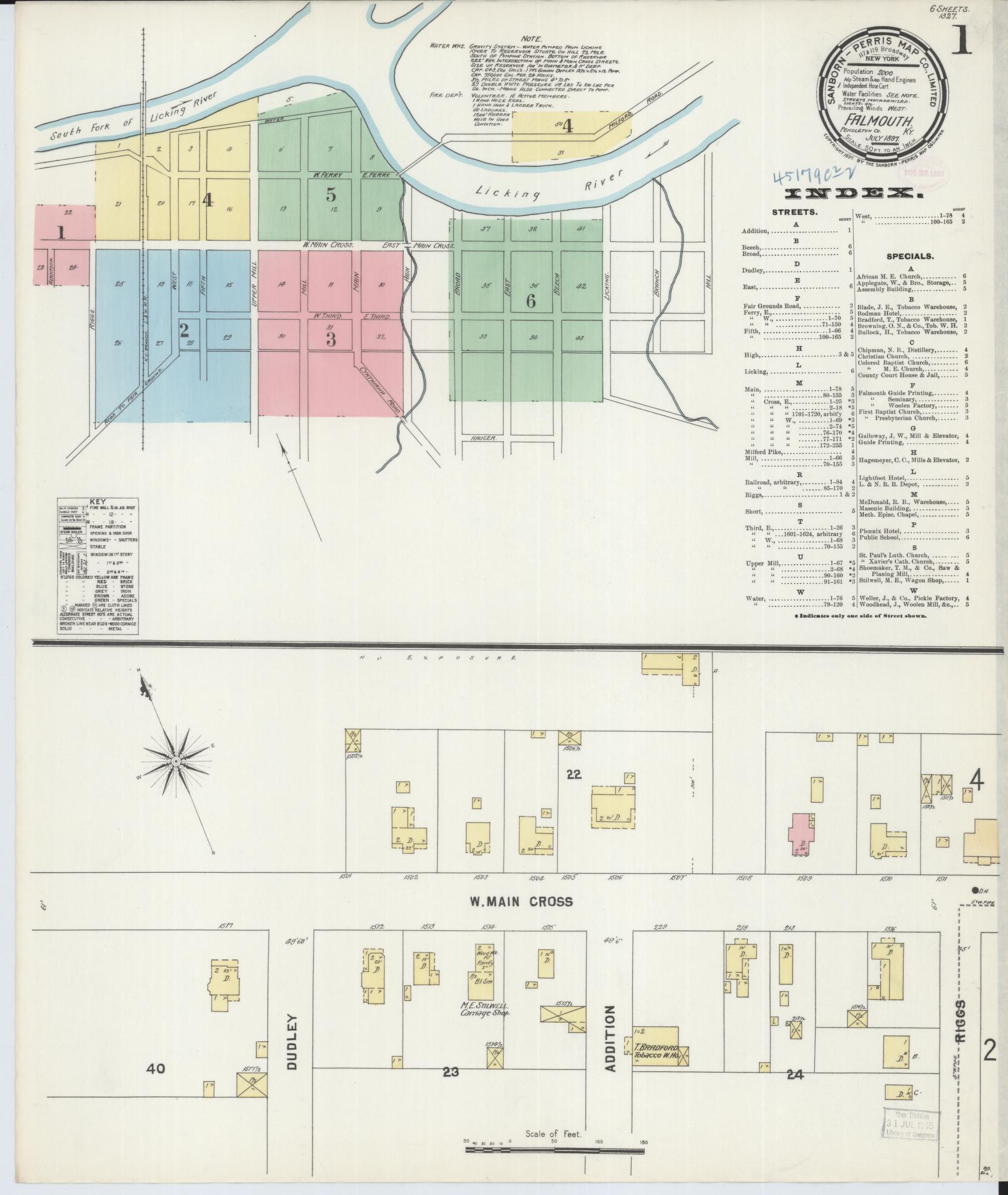 Sanborn Fire Insurance Map from Falmouth, Pendleton County, Kentucky (1897), Sheet #0001 - Complete Map Set gallery image, historic Sanborn map, vintage wall art, Kentucky Kentucky