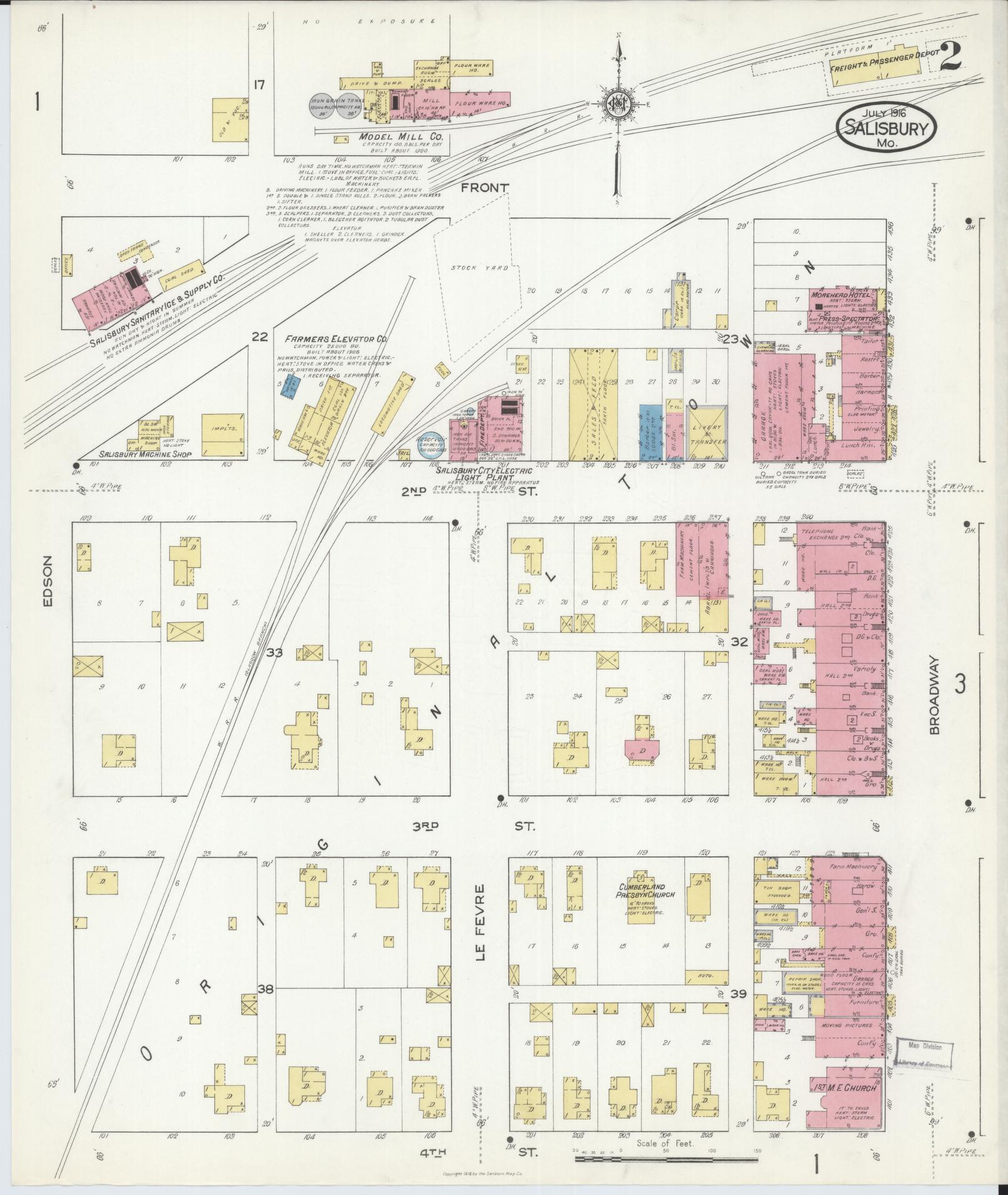 Sanborn Fire Insurance Map from Salisbury, Chariton County, Missouri (1916), Sheet #0002 - Historic Sanborn Fire Insurance Map Print, vintage old map wall art, antique decor, genealogy gift, Missouri Missouri map