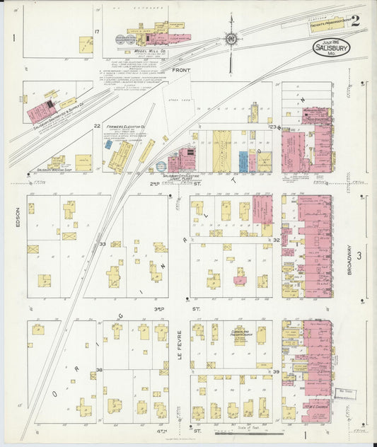 Sanborn Fire Insurance Map from Salisbury, Chariton County, Missouri (1916), Sheet #0002 - Historic Sanborn Fire Insurance Map Print, vintage old map wall art, antique decor, genealogy gift, Missouri Missouri map
