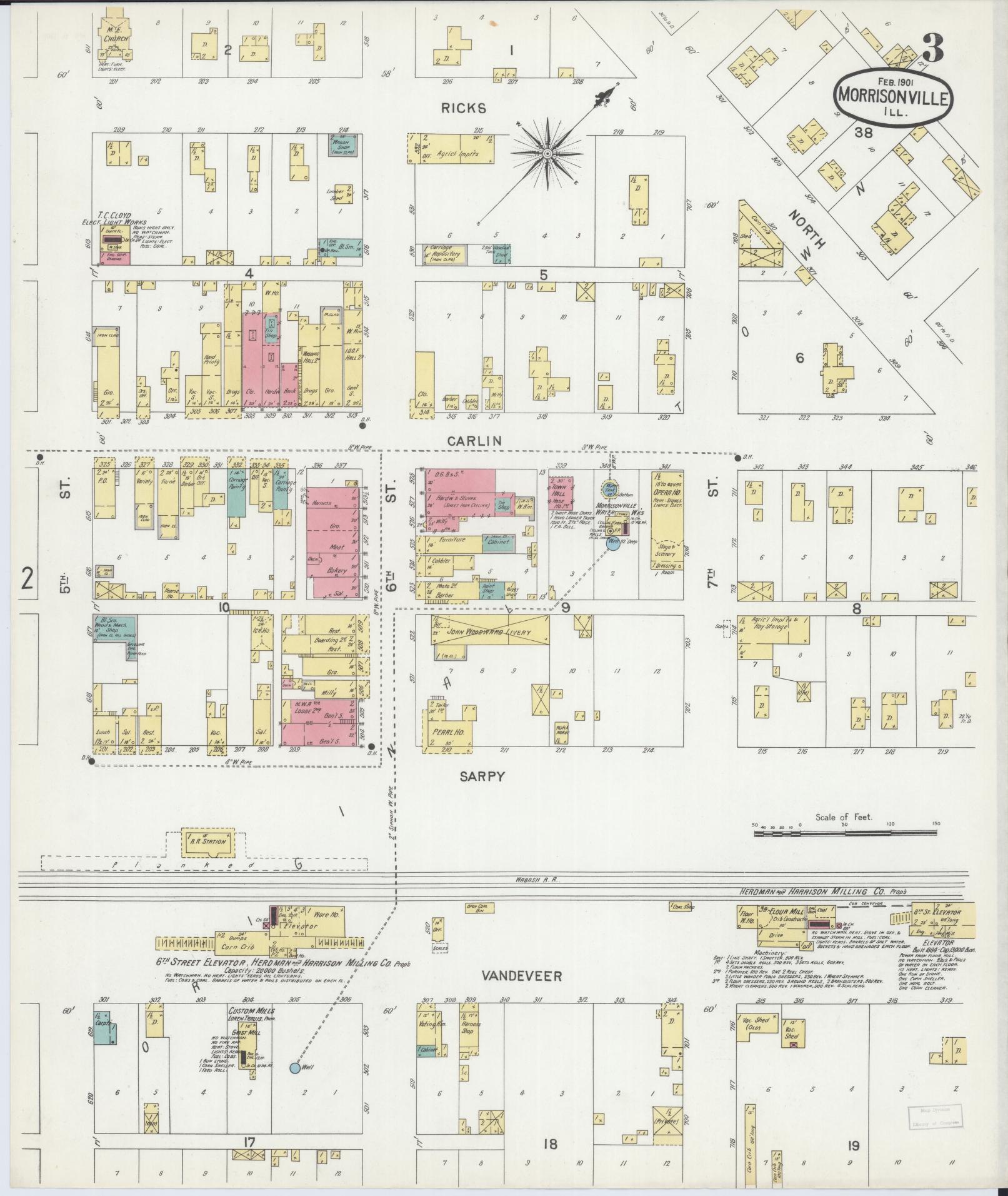 Sanborn Fire Insurance Map from Morrisonville, Christian County, Illinois (1901), Sheet #0003 - Complete Map Set gallery image, historic Sanborn map, vintage wall art, Illinois Illinois