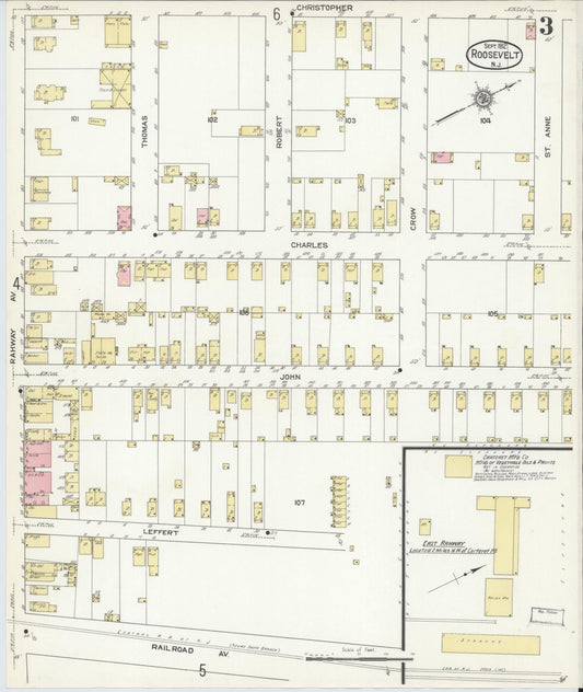 Sanborn Fire Insurance Map from Roosevelt, Middlesex County, New Jersey (1912), Sheet #0003 - Historic Sanborn Fire Insurance Map Print, vintage old map wall art, antique decor, genealogy gift, New Jersey New Jersey map
