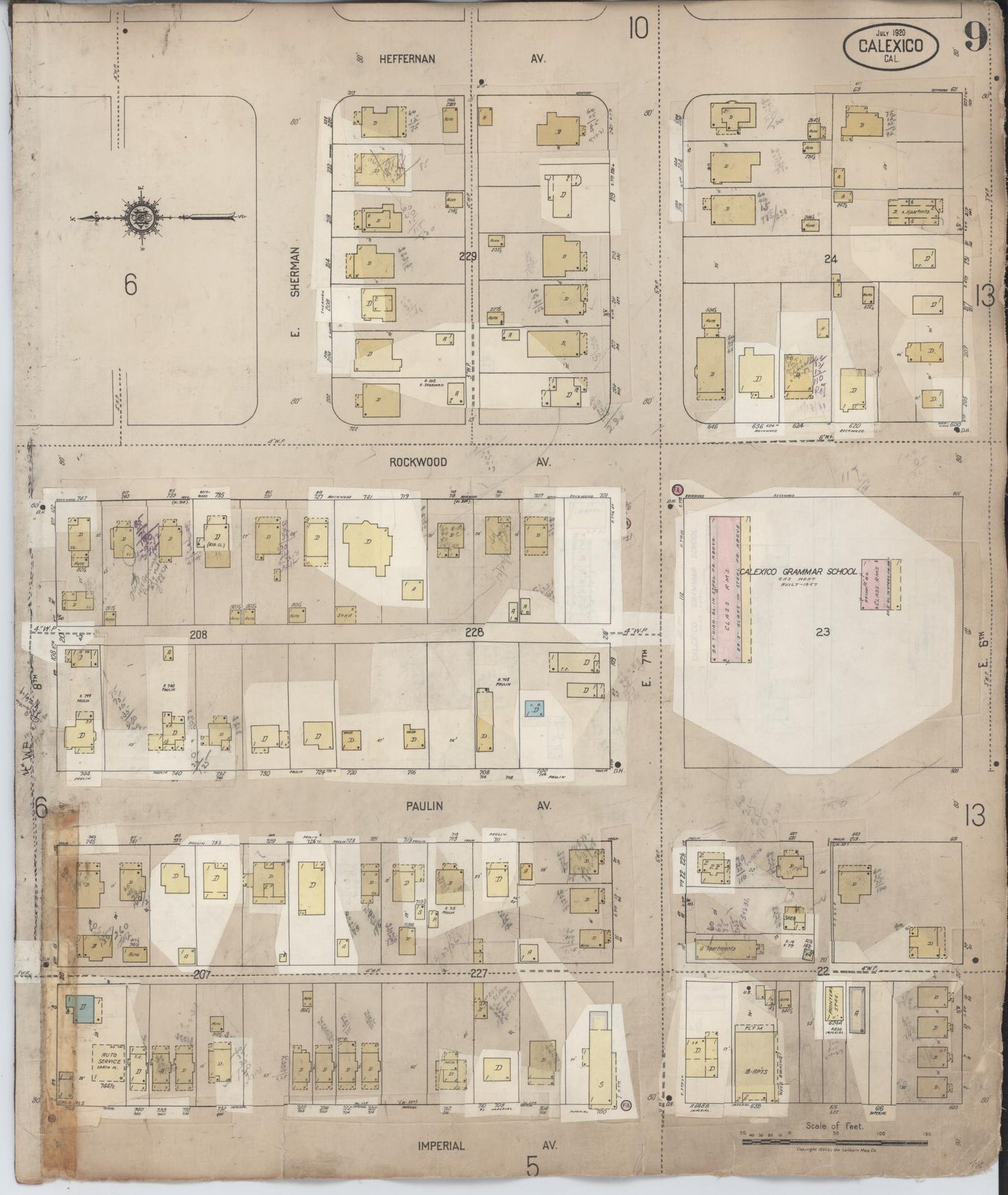 Sanborn Fire Insurance Map from Calexico, Imperial County, California (1956), Sheet #0009 - Historic Sanborn Fire Insurance Map Print, vintage old map wall art, antique decor, genealogy gift, California California map
