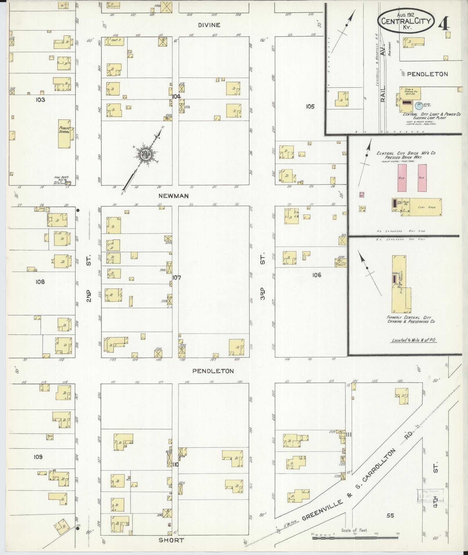 Sanborn Fire Insurance Map from Central City, Mublenberg County, Kentucky (1912), Sheet #0004 - Historic Sanborn Fire Insurance Map Print, vintage old map wall art, antique decor, genealogy gift, Kentucky Kentucky map