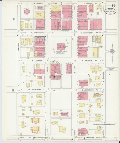 Sanborn Fire Insurance Map from Jonesboro, Craighead County, Arkansas (1913), Sheet #0006 - Complete Map Set gallery image, historic Sanborn map, vintage wall art, Arkansas Arkansas