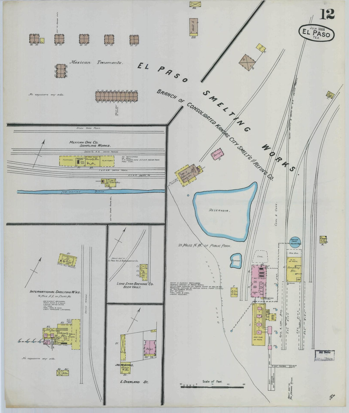 Sanborn Fire Insurance Map from El Paso, El Paso County, Texas (1888), Sheet #0012 - Complete Map Set gallery image, historic Sanborn map, vintage wall art, Texas Texas