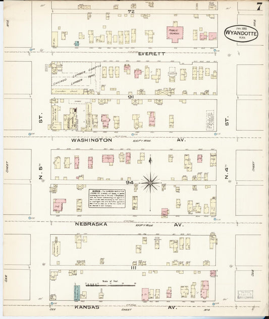 Sanborn Fire Insurance Map from Wyandotte, Wyandotte County, Kansas (1885), Sheet #0007 - Historic Sanborn Fire Insurance Map Print, vintage old map wall art, antique decor, genealogy gift, Kansas Kansas map
