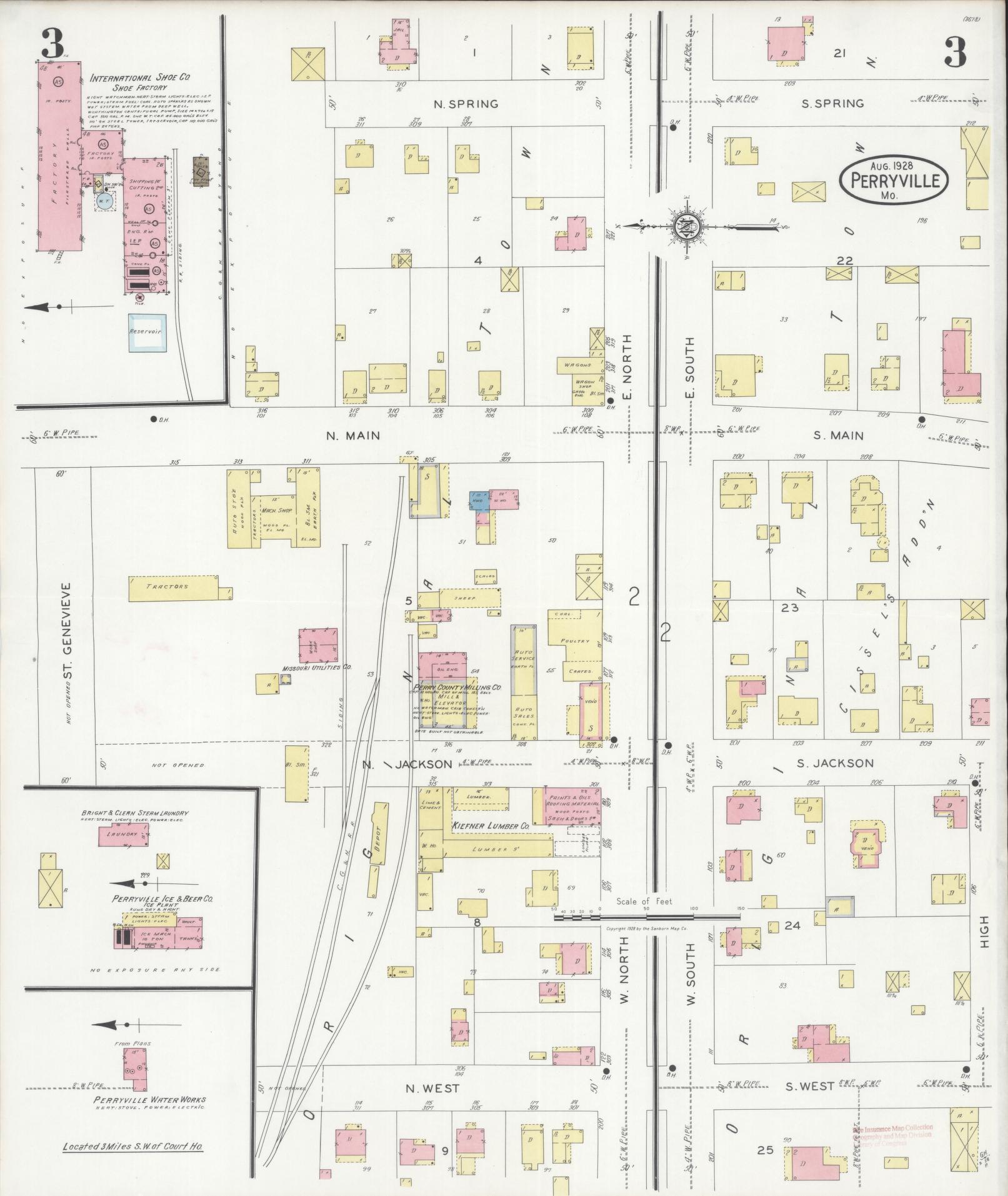 Sanborn Fire Insurance Map from Perryville, Perry County, Missouri (1928), Sheet #0003 - Complete Map Set gallery image, historic Sanborn map, vintage wall art, Missouri Missouri