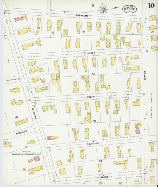 Sanborn Fire Insurance Map from Keene, Cheshire County, New Hampshire (1902), Sheet #0010 - Historic Sanborn Fire Insurance Map Print, vintage old map wall art, antique decor, genealogy gift, New Hampshire New Hampshire map