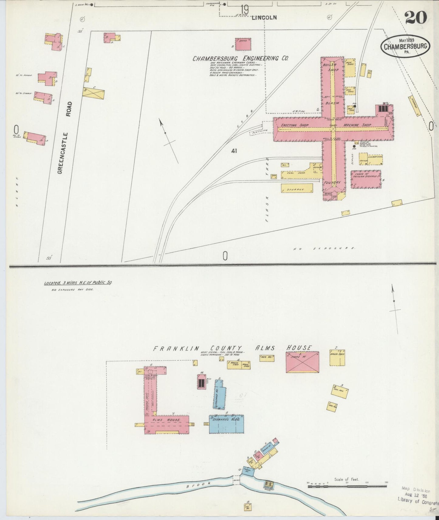 Sanborn Fire Insurance Map from Chambersburg, Franklin County, Pennsylvania (1899), Sheet #0020 - Historic Sanborn Fire Insurance Map Print, vintage old map wall art, antique decor, genealogy gift, Pennsylvania Pennsylvania map
