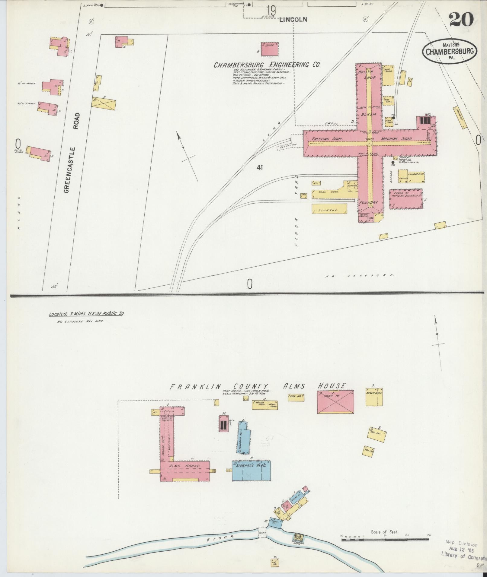 Sanborn Fire Insurance Map from Chambersburg, Franklin County, Pennsylvania (1899), Sheet #0020 - Historic Sanborn Fire Insurance Map Print, vintage old map wall art, antique decor, genealogy gift, Pennsylvania Pennsylvania map