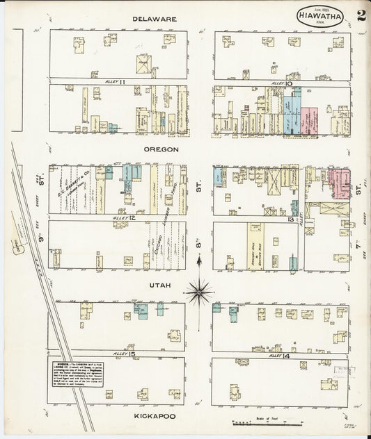 Sanborn Fire Insurance Map from Hiawatha, Brown County, Kansas (1885), Sheet #0002 - Historic Sanborn Fire Insurance Map Print, vintage old map wall art, antique decor, genealogy gift, Kansas Kansas map