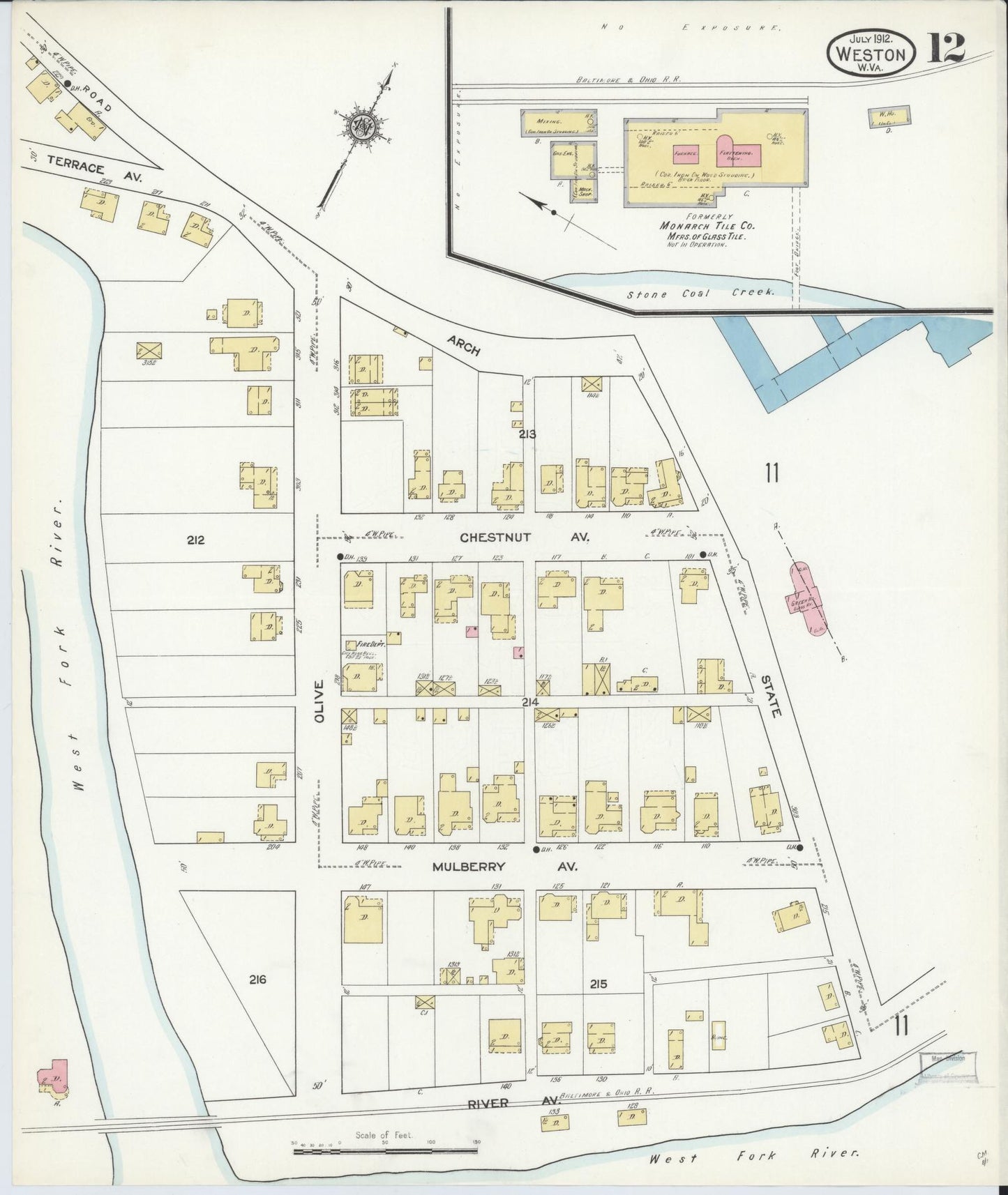 Sanborn Fire Insurance Map from Weston, Lewis County, West Virginia (1913), Sheet #0012 - Complete Map Set gallery image, historic Sanborn map, vintage wall art, West Virginia West Virginia