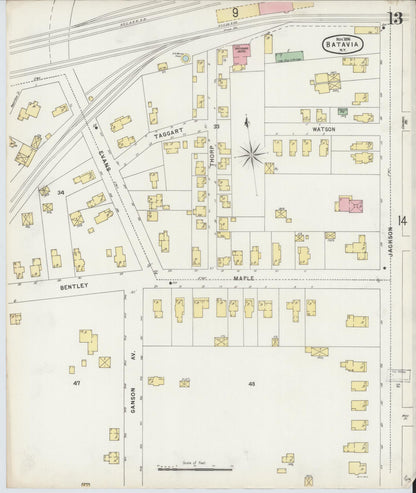 Sanborn Fire Insurance Map from Batavia, Genesee County, New York (1896), Sheet #0013 - Historic Sanborn Fire Insurance Map Print, vintage old map wall art, antique decor, genealogy gift, New York New York map